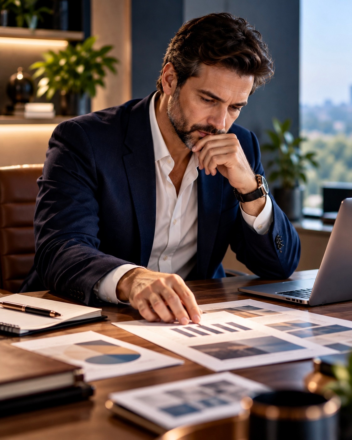 Pessoa avaliando situações empresariais para identificar a primeira prioridade